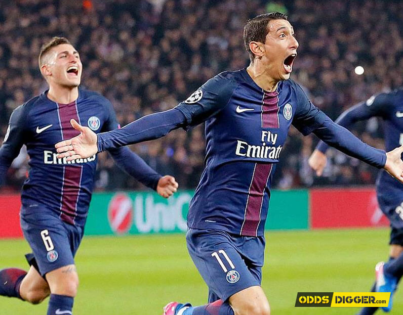 PSG’s Angel Di Maria celebrates with Marco Verratti.