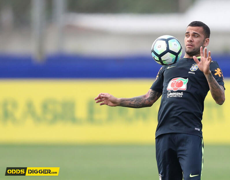 A focused looking Dani Alves prepares for Ecuador test