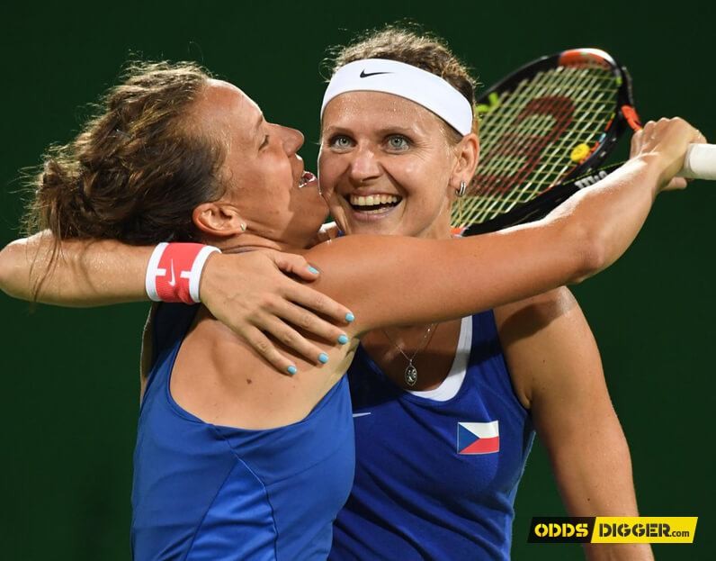 Lucie Safarova and Barbora Strycova on the tennis court